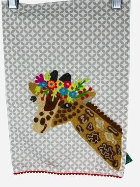 New Karma Living Embroidered Giraffe Tea Towel 19 x 27 100% Cotton NWT